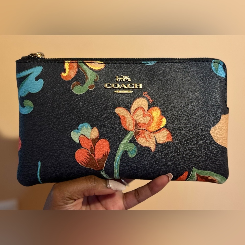 Coach Black Floral Wristlet